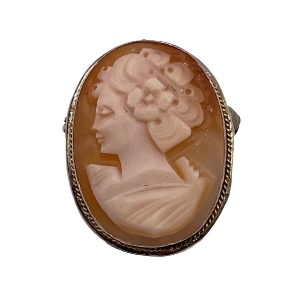 Vintage 800 Silver Carved Shell Left Profile Woman Cameo Brooch Pendant Combo - Picture 2 of 9